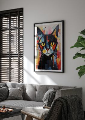 Geometric cat in a vivid, colourful abstract style