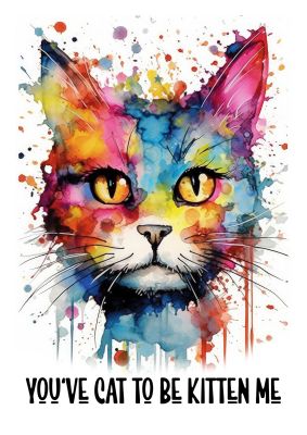 Colourful cat portrait with humorous text