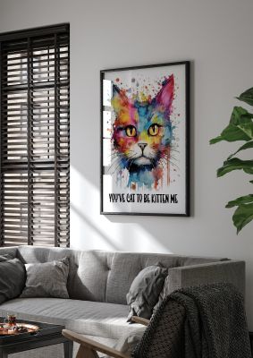 Colourful cat portrait with humorous text