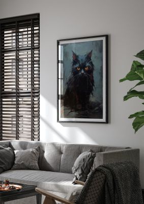 Realistic black cat with intense stare and textured background