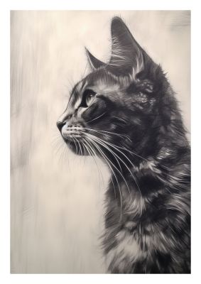 Detailed cat portrait in monochrome with realistic fur textures