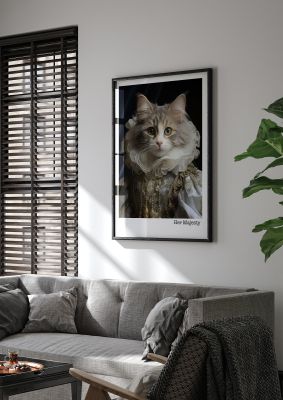 Regal cat portrait in royal attire with text "Her Majesty"
