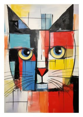 Abstract geometric cat portrait with bold colours