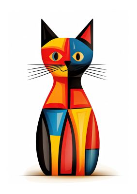 Modern abstract cat art with geometric shapes and vibrant colours