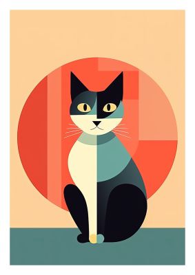 Graphic cat art with bold shapes and contrasting colours