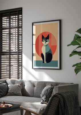 Graphic cat art with bold shapes and contrasting colours