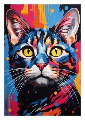 Vibrant abstract cat art with bold and dynamic colours