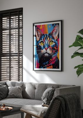 Vibrant abstract cat art with bold and dynamic colours