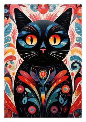 Psychedelic cat art with intricate patterns and vibrant colours