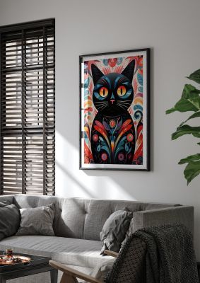 Psychedelic cat art with intricate patterns and vibrant colours