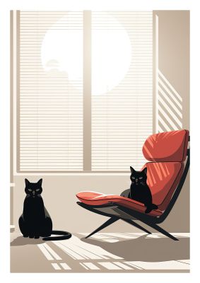 Modern interior with two black cats and stylish furniture