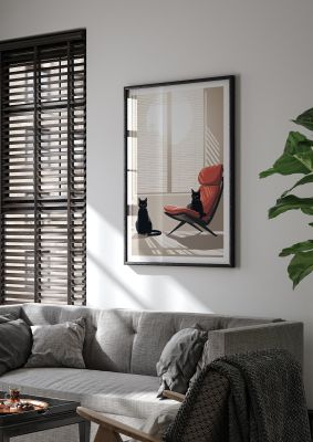 Modern interior with two black cats and stylish furniture