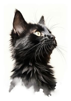 Black cat close-up with white background