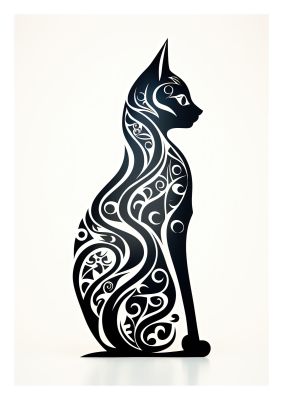 Black cat silhouette with intricate floral patterns