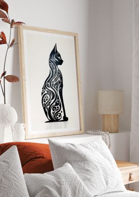 Black cat silhouette with intricate floral patterns