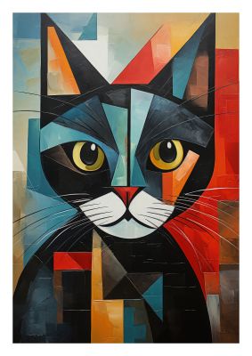 Geometric cat portrait with bold colours
