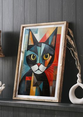 Geometric cat portrait with bold colours