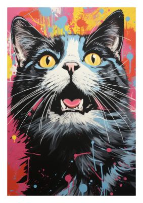 Surprised cat with colourful splashes and yellow eyes