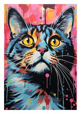 Cat portrait with vibrant colours and splatter paint effect