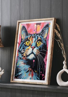 Cat portrait with vibrant colours and splatter paint effect