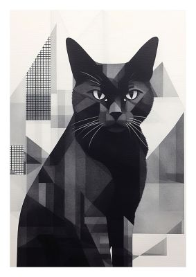 Black and white geometric cat illustration