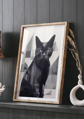 Black and white geometric cat illustration