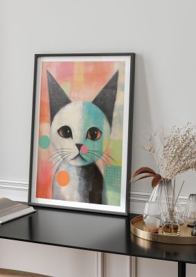 Whimsical cat illustration with abstract elements