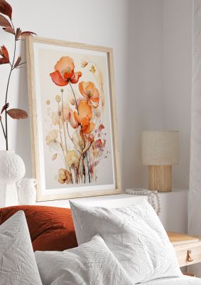 Delicate floral illustration with vibrant orange poppies