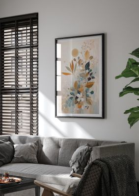 Abstract botanical painting with vibrant and muted colours