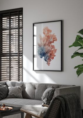 Abstract Coral-like Pattern Art Print with Blue and Red Accents