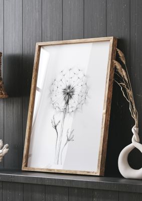 Single Dandelion Seed Head Art Print in Monochrome