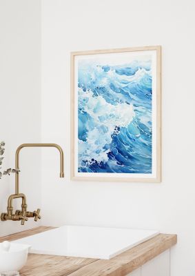 Vibrant Ocean Waves Art Print with Blue Tones