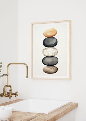 Stacked Stones Art Print with Earthy Tones for Zen Decor