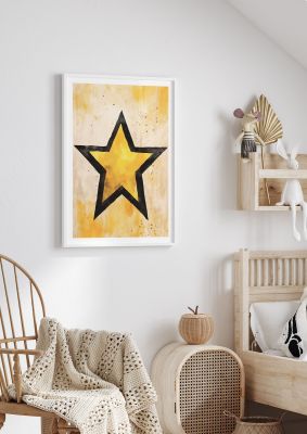 Bold Star Art Print with Yellow Accents for Modern Decor