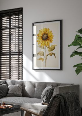 Sunflower Art Print in Vintage Style with Soft Colours