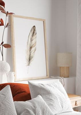 Detailed Feather Art in Soft Beige Tones