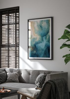 Dreamy blue and teal abstract art with soft flowing shapes