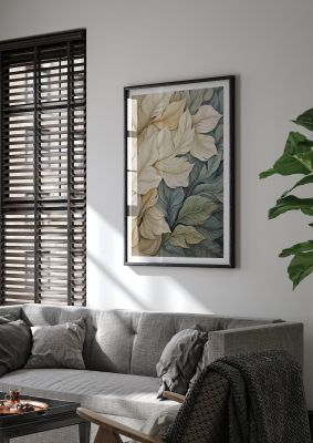 Elegant botanical illustration with beige and green leaves in abstract style
