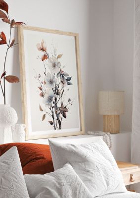 Delicate floral illustration with white flowers and beige leaves