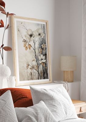 Soft floral illustration with white flowers and golden leaves