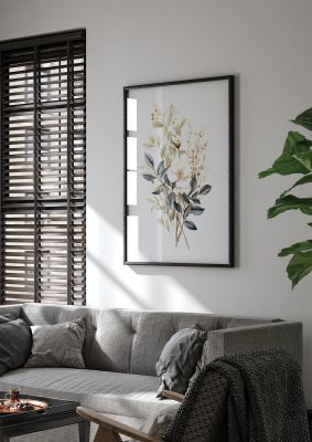 Light botanical illustration with white flowers and green leaves