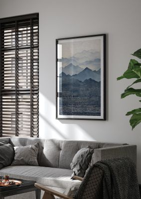 Blue mountain range illustration perfect for nature-themed wall art